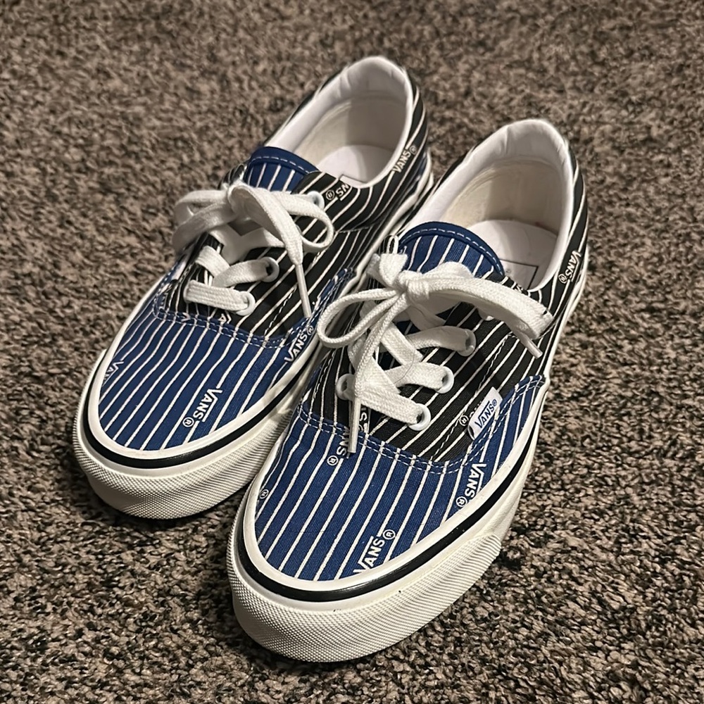 Vans Blue and Black Striped Sneakers